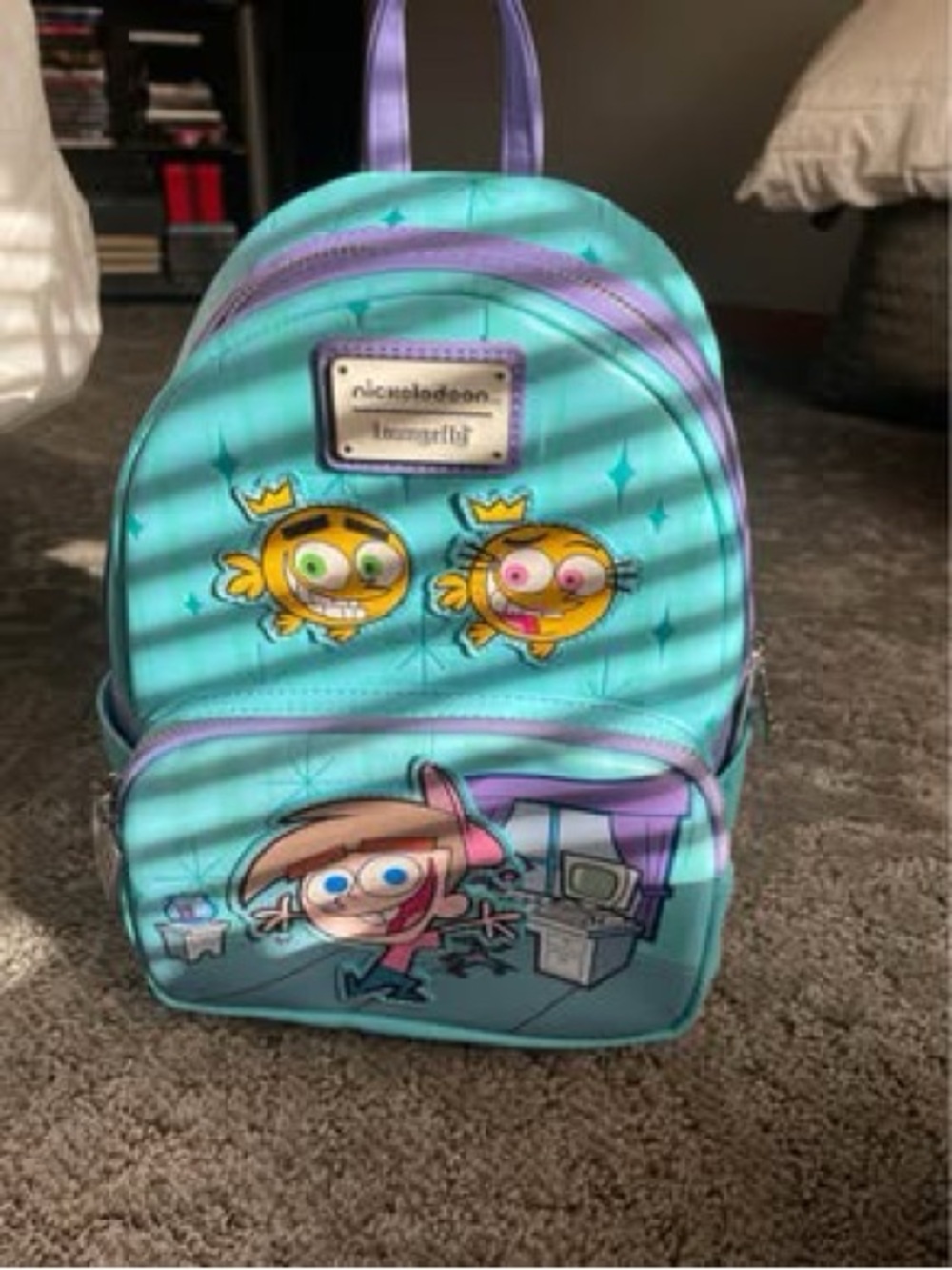 Loungefly Aqua and Purple Fairly OddParents Mini Backpack